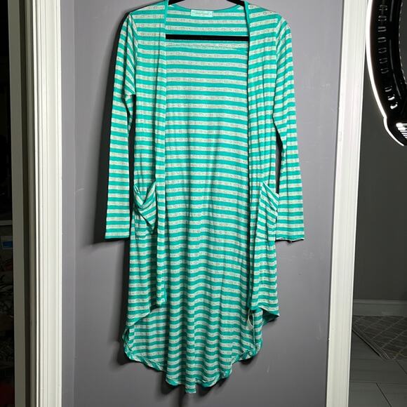 Chris & Carol Green and White Striped Long Sleeve Open Duster Size Small - Picture 9 of 9